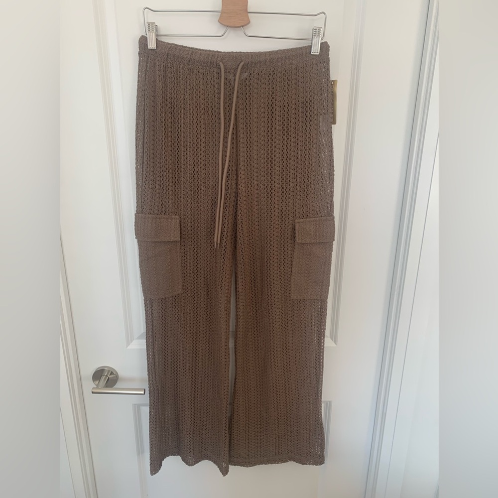 Knit Wide-Leg Beach Pants in Taupe